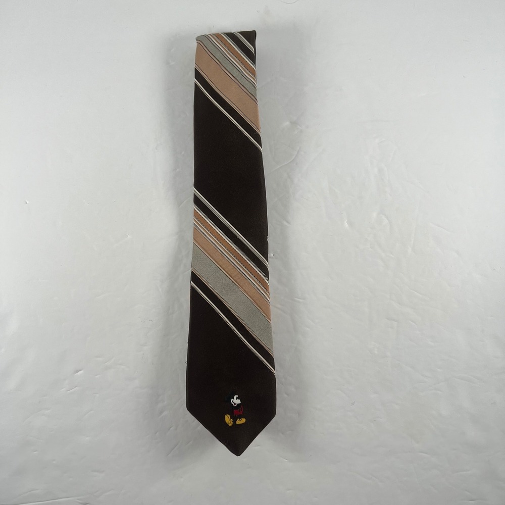 Vintage Cervantes Mickey Mouse Walt Disney Striped Brown Necktie